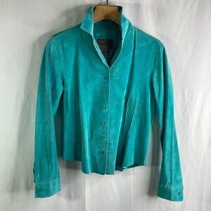 Brandon Thomas teal suede shirt, jacket Shacket layering piece